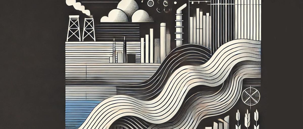 A minimalist, art deco image featuring sleek, interwoven data channels flowing across different landscapes like urban, industrial, and agricultural scenes. The channels are represented by clean, flowing lines that subtly change in texture or color as they weave together, symbolizing the transformation and integration of data across various sectors. The design is abstract, sophisticated, and modern, avoiding any cartoonish elements--- Real-word applications of data transformation by Talbot West