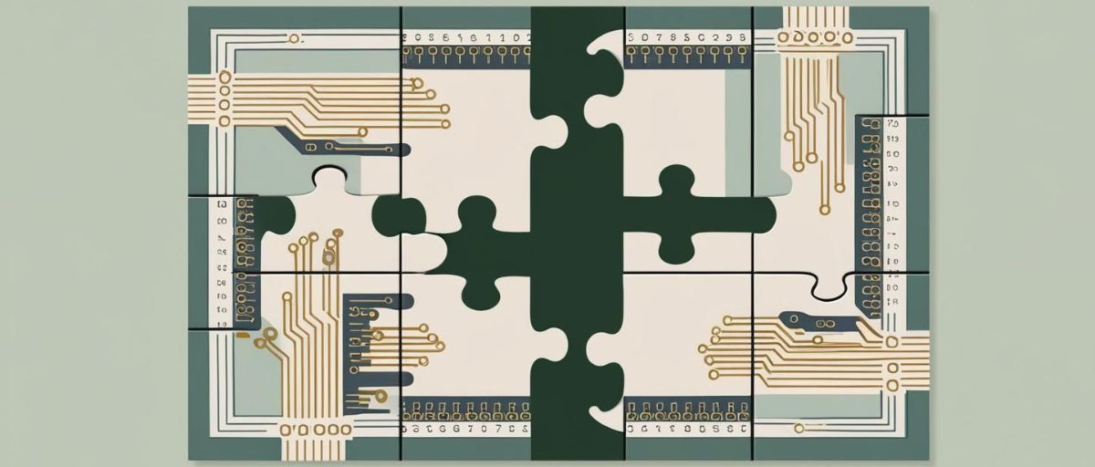 A puzzle with intricate circuit patterns on each piece, symbolizing the complexity of AI change management. The missing pieces emphasize that successful AI implementation requires all components to fit precisely together. The circuit design on each puzzle piece represents the technological elements that must be integrated, while the interconnected layout reflects the need for alignment between different systems and stakeholders. This visual metaphor suggests that AI change management is a delicate process where each piece plays a critical role in creating a cohesive, functional whole.