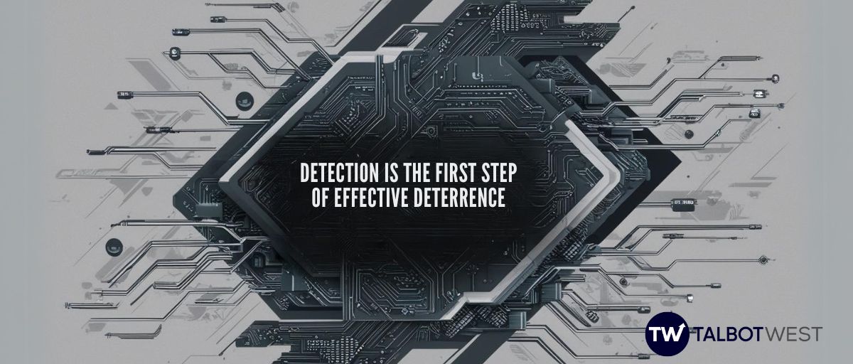 Gray zone warfare and detection and deterrence, a military motif with gray overtones and lots of circuitry and data streams. Think surveillance, detection, deterrence, aggression.