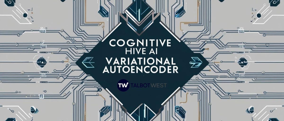 Variational autoencoder as part of cognitive hive AI. Show a melange of motifs related to the data, backpropagation. Data lines and cybercircuits crisscrossing everything and making up the background. Art deco style. No text. Showcase the idea of synthetic data generation via a motif or allegory.